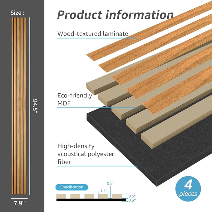 Art3d 4-Pack Acoustic Wood Slat Wall Panels - Image 5