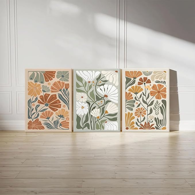 KISSFOX Framed Canvas Wall Art Abstract Floral Botanical Print Set of 3 Green - Image 6