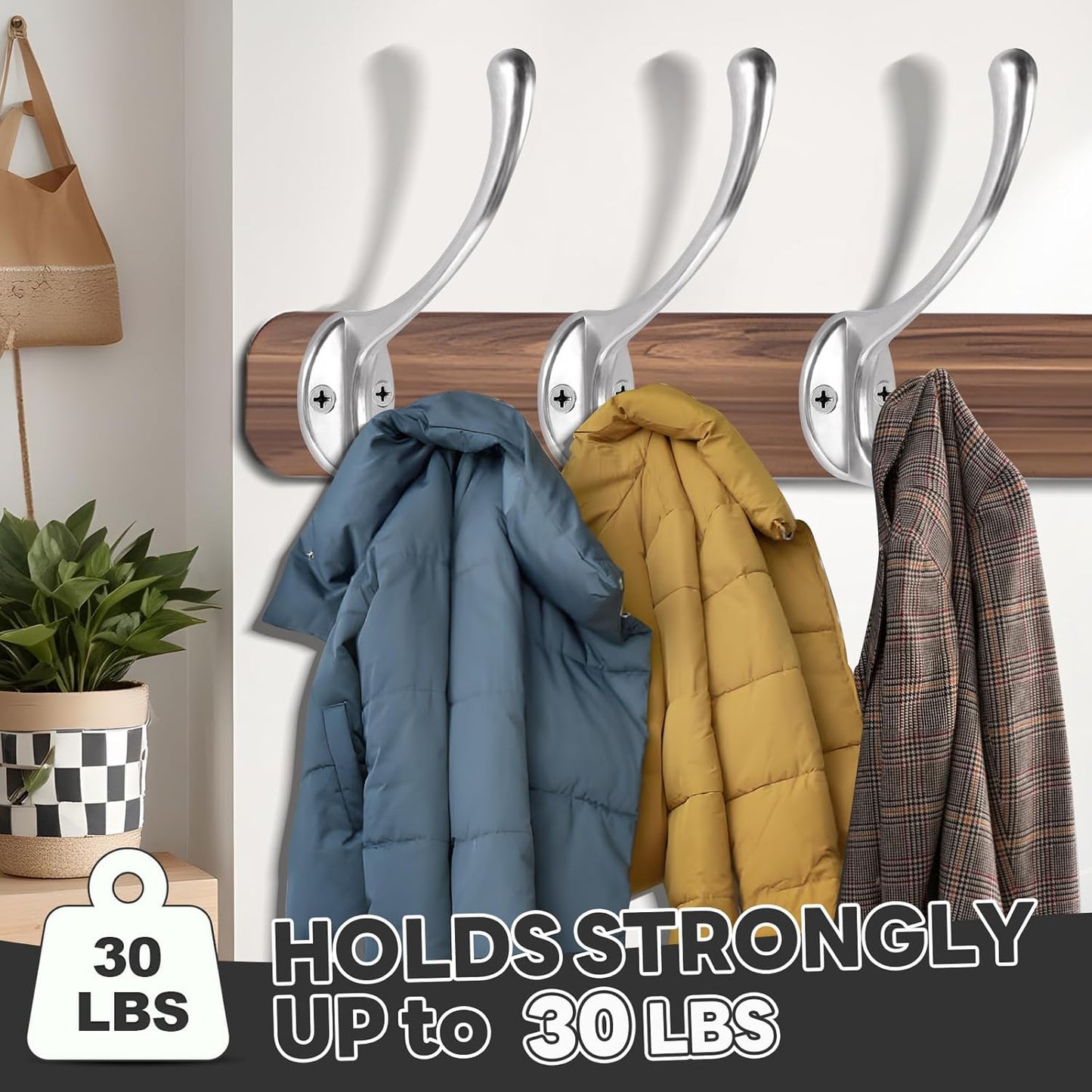 Wall Hooks for Hanging, 25-Pack Heavy Duty Metal Coat Hooks, for Living Room, Bathroom, Kitchen, Bedroom for Towel, Hat, Key, Closet, Bag (Silver)