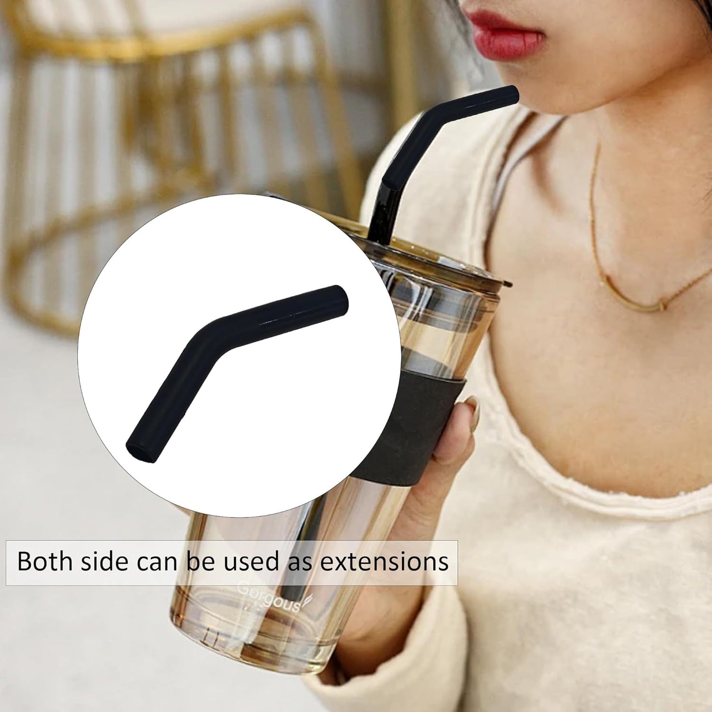 pson 9Pcs Silicone Straw Tips, Food Grade Reusable Flexible Elbow Tips Fit for 8mm Stainless Steel Metal Straws(Black)