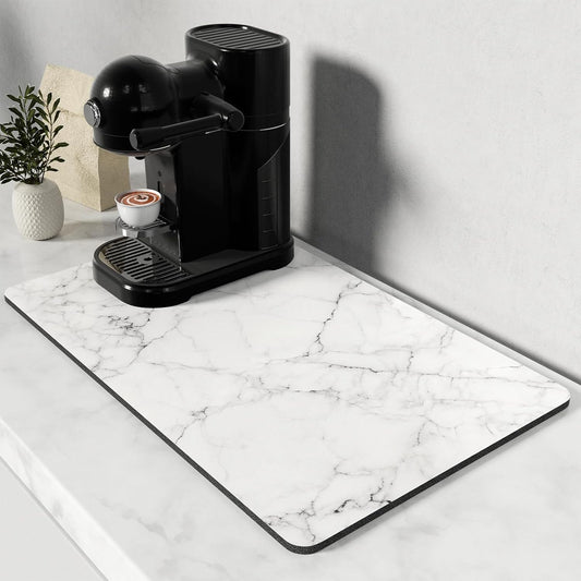 Rnivvi Coffee Mat, 12" x 19" Cute Marble Style Coffee Bar Mats for Espresso Machine Station Accessories and Organizer, Hide Stain Rubber Backed Absorbent Dish Drying Pad for Kitchen Counter,Gray White