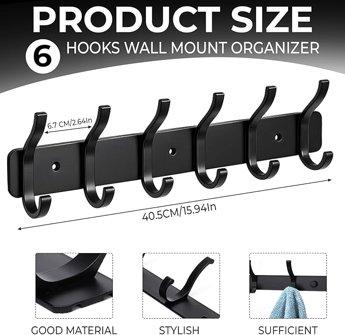 Dntorx Coat Rack Wall Mount, 1 Pack Coat Hooks Hanger Wall Double Hook Rack - Image 2