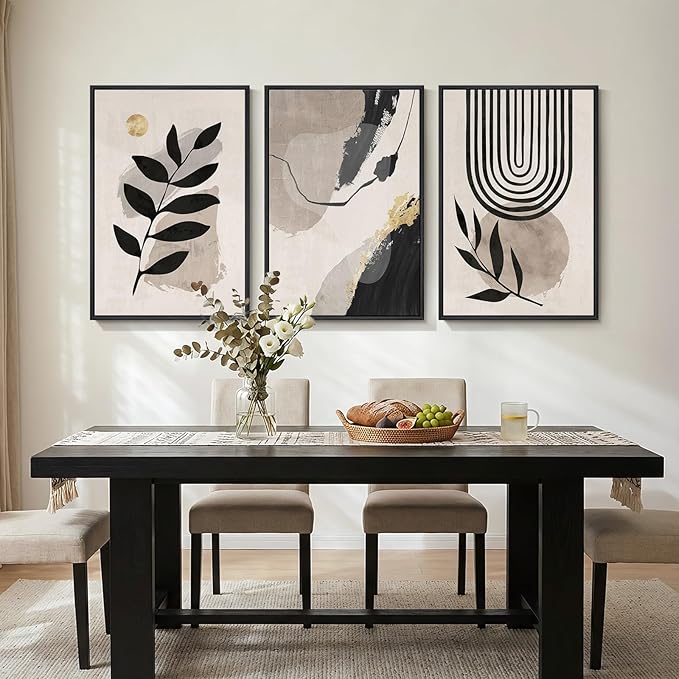 3 Piece Framed Black and White Boho Wall Art - Image 3