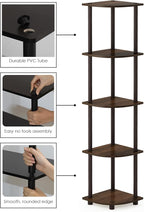 Furinno TURN-N-TUBE Corner Shelf Set of 2, 5-Tier Corner Bookshelf, Open - Image 4