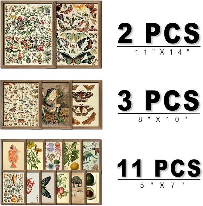 ANERZA 16 PCS Framed Vintage Wall Art Decor, Botanical Cottagecore Wall Prints - Image 2