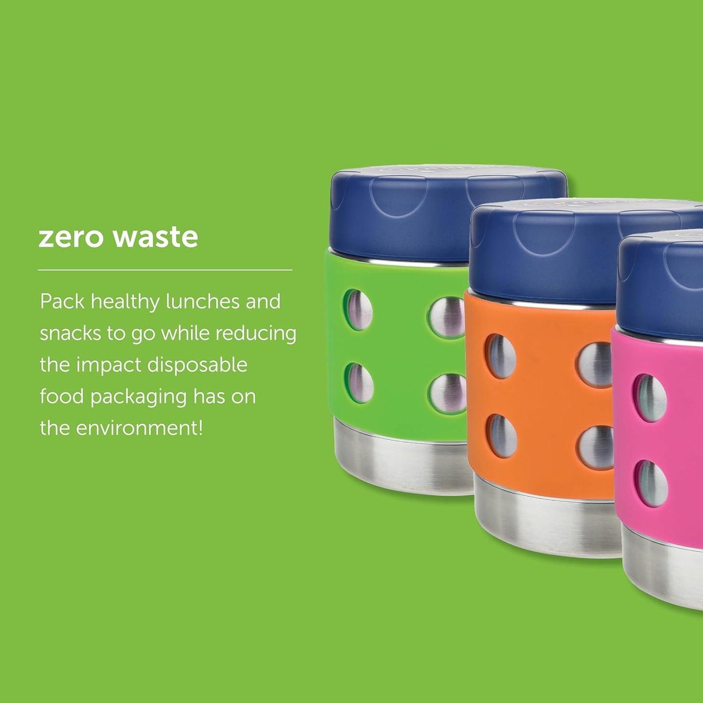 LunchBots Thermal 8 oz Triple Insulated Thermos - Hot 6 Hours or Cold 12 Hours - Leak Proof Thermos Soup Jar - All Stainless Interior - Navy Lid - Green Dots