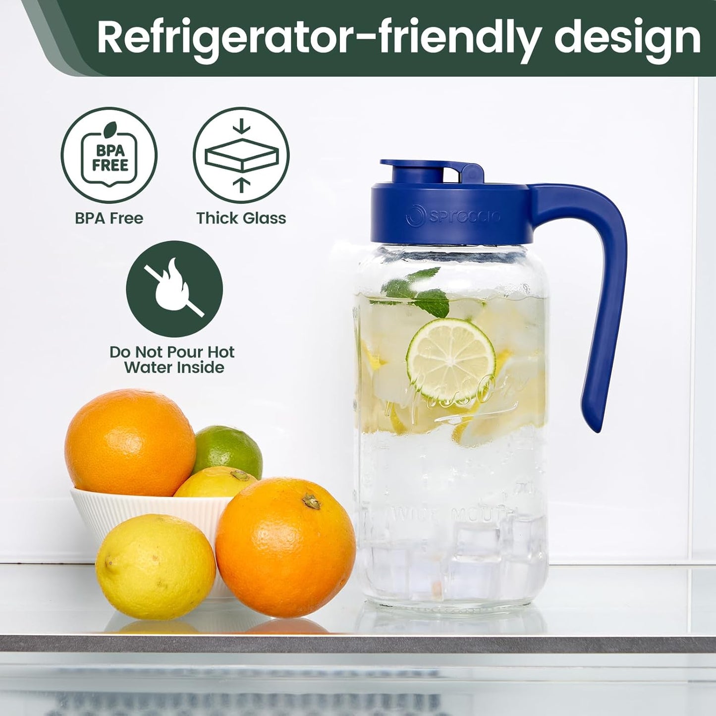 Mason Jar Pitcher - Airtight & Leakproof Glass Pitcher with Lid[set of 2], Perfect for Breastmilk, Cold Brew, and Sun Tea, 2 Quart (64 oz) Mason Jar with Pour Spout Lid