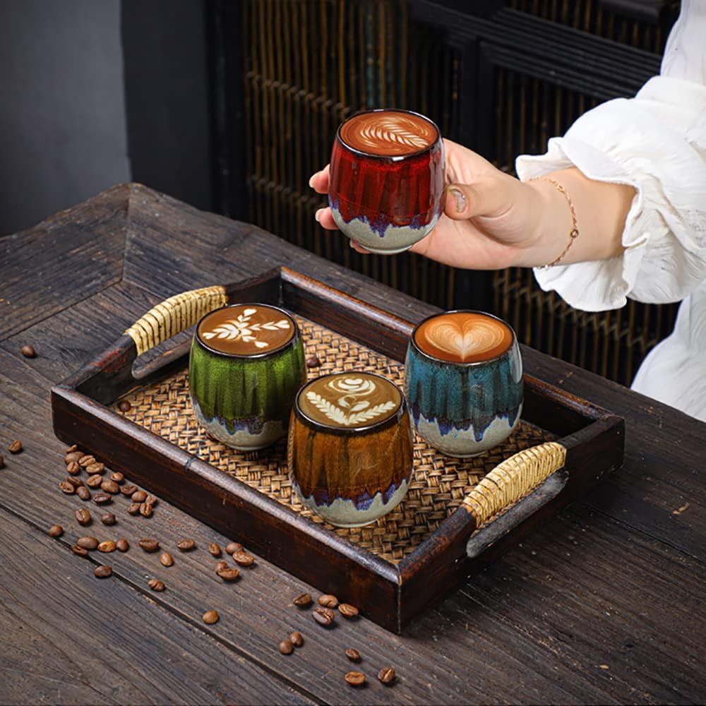 Espresso Cups Ceramic Kiln-Change Small Espresso Coffee Cup Spirits Cups Tasting Cups Ceramic Mate Cup Set of 4 (4 colors)