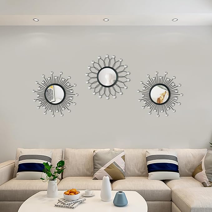 3 Pack Metal Mirrors for Wall Sunburst Wall Mirrors Home Décor Decorative - Image 6