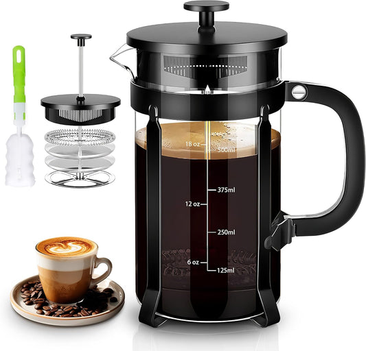 French Press Coffee Maker 304 Stainless Steel Coffee Press,with 4 Filters System, Heat Resistant Thickness Borosilicate French Press Glass, BPA-Free Brewed Tea Pot Coffee Plunger(Copper 12oz)