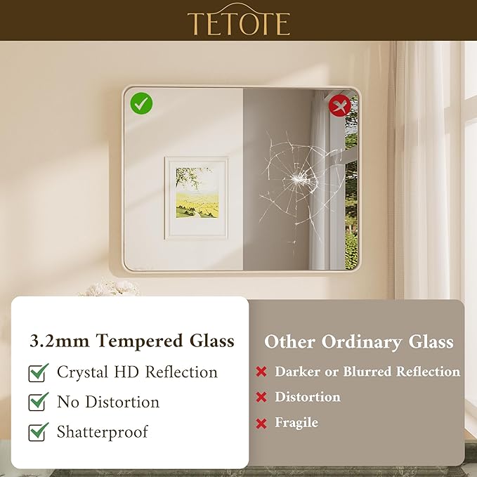 TETOTE Brushed Nickel Bathroom Mirror 42 x 36 Inch - Image 4