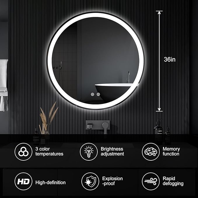 Sweetcrispy 36-Inch Round LED Bathroom Backlit Mirror - Image 2