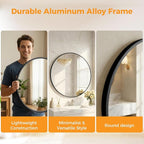 OLIXIS 24 Inch Black Round Bathroom Wall Mirror, Round Bathroom Mirrors - Image 3