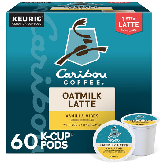 Caribou Coffee Vanilla Vibes Oatmilk Latte, One Step Latte Single Serve Keurig K-Cup Pods, 60 Count (6 Packs of 10)