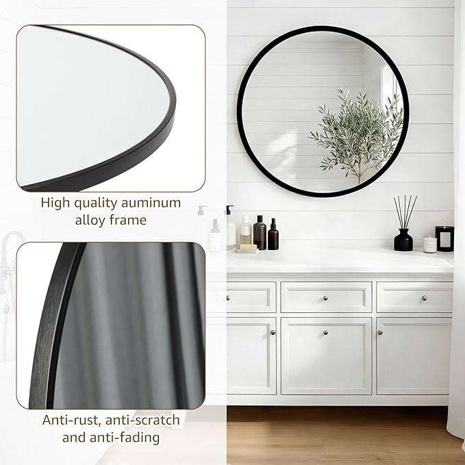 DUMOS 20 Inch Round Wall Mirror, Bathroom Mirror - Image 4