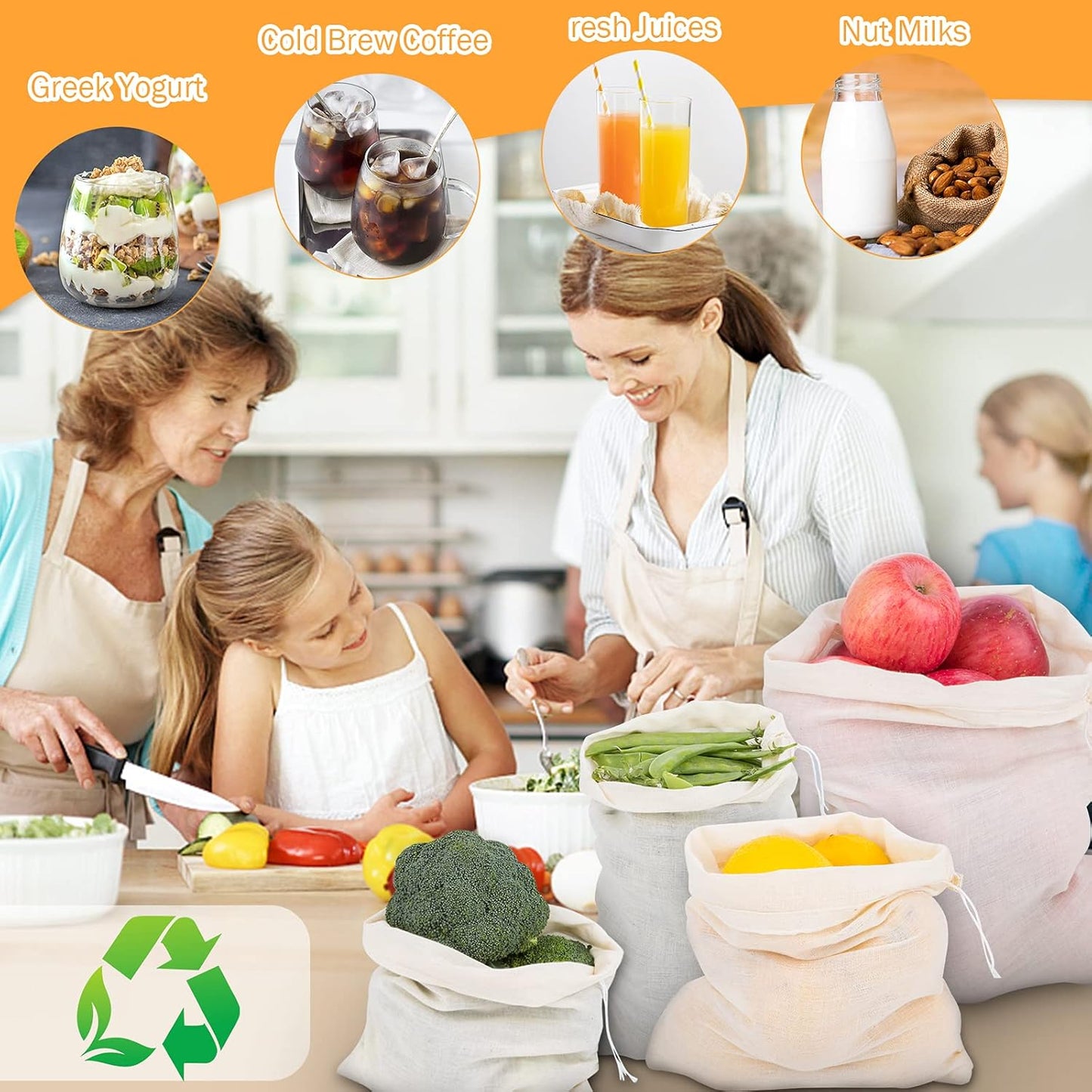 10 Pack Nut Milk Bag, 8‘’ x 10‘’Fine Mesh Grade Reusable Cheesecloth Bags Strainers, Unbleached Organic Cotton Filter Bags for Almond Milk, Juices, ColdBrew, Cheese, Tea, Yogurt, Coffee