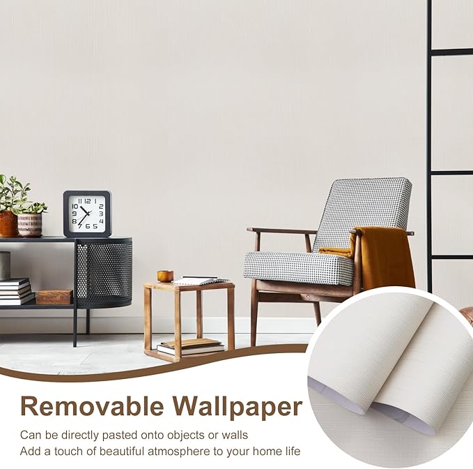 Grasscloth Peel and Stick Wallpaper Beige Gold Wallpaper15.7 x 1181" Linen - Image 9
