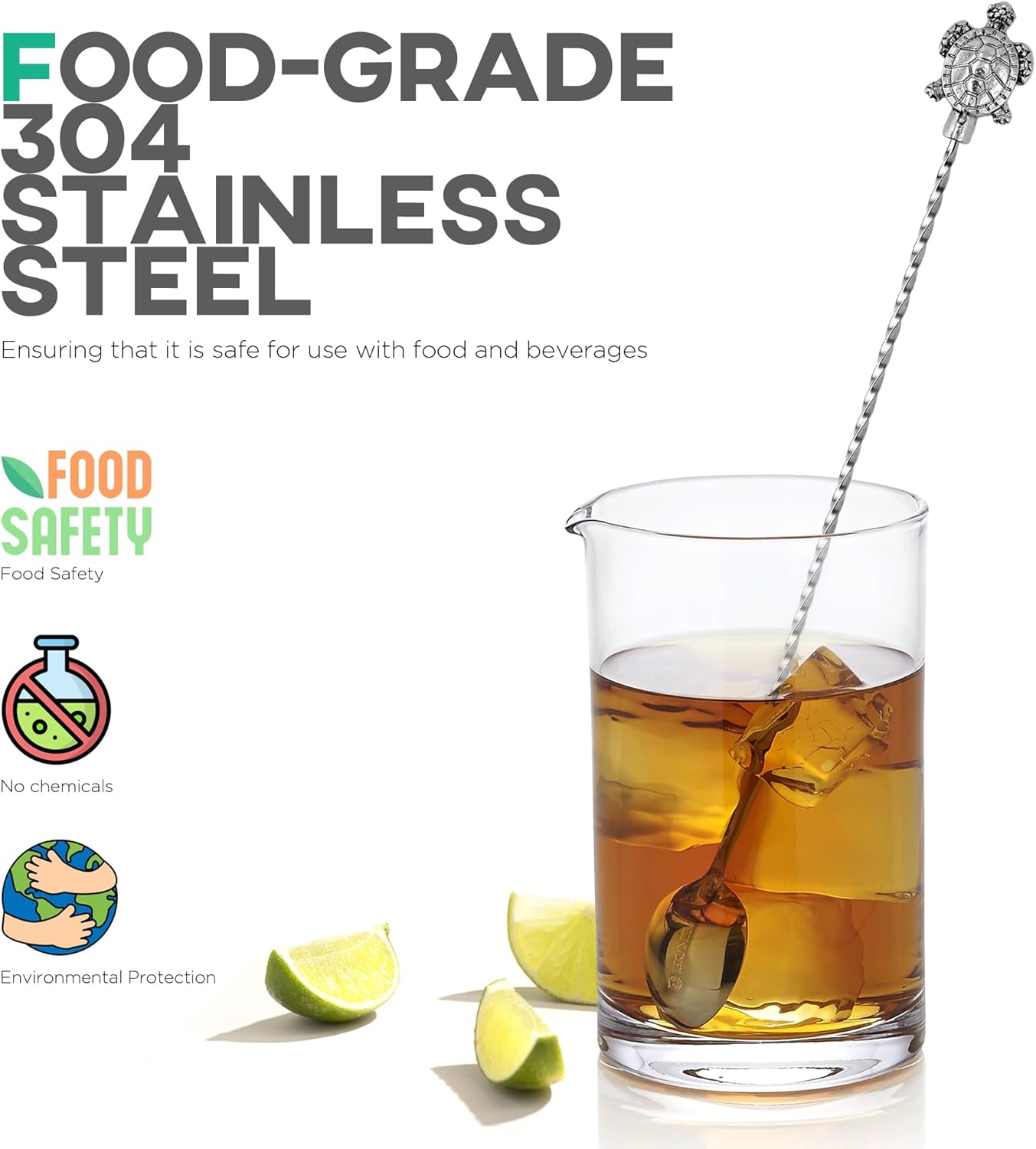 Homestia 12 Inch Long Bar Spoon Cocktail Spoon Stirring Mixing Stainless Steel Spiral Pattern Cocktail Stirrers Spoons with Turtle Handle Mixing Shaker Tool for Coffee Bar Accessories (Silver)