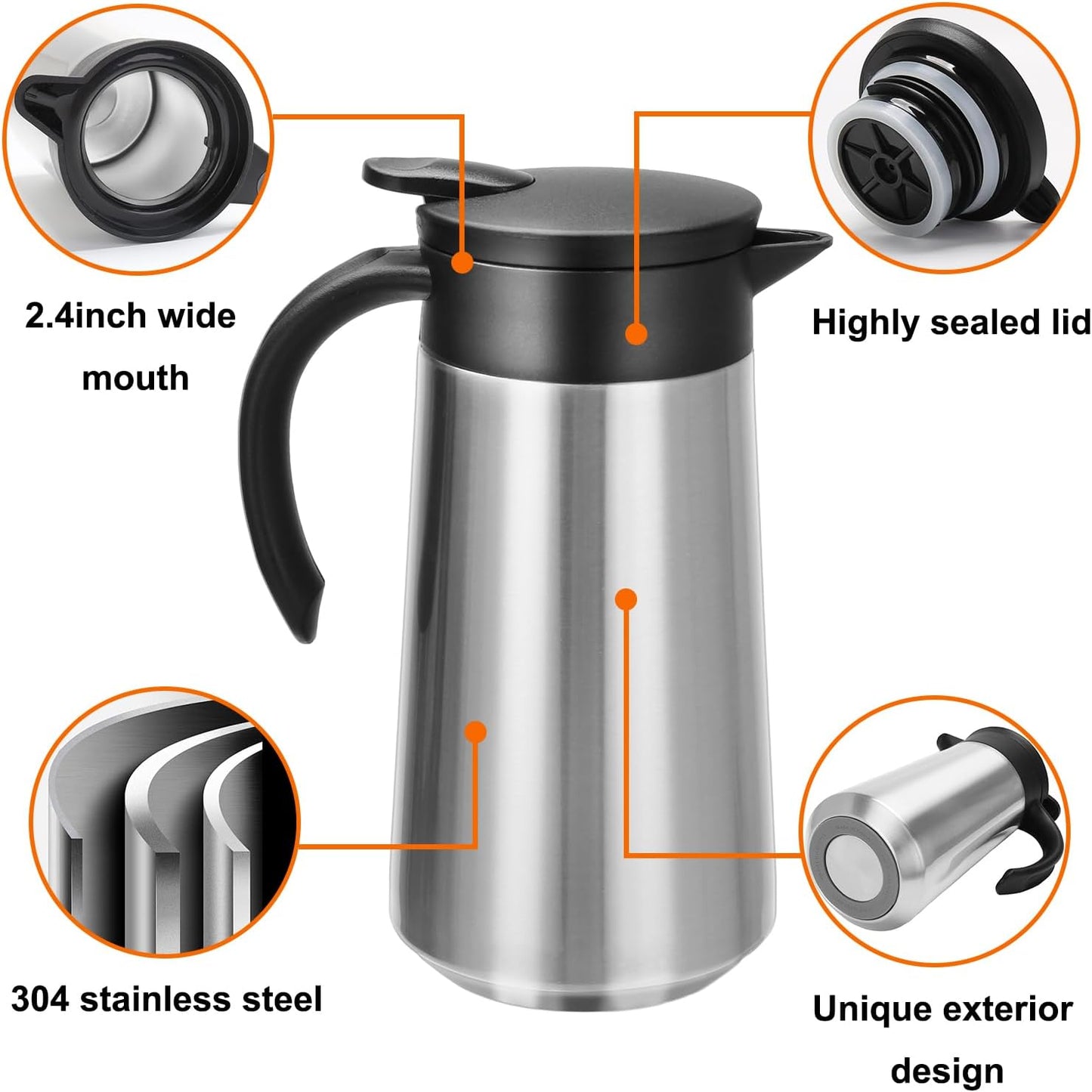 28oz Coffee Carafe Airpot Insulated Coffee Urn Stainless Steel Vacuum Thermal Pot Flask for Coffee, Hot Water, Tea, Hot Beverage - Keep 9 Hours Hot, 18 Hours Cold (2 Pack Silver)