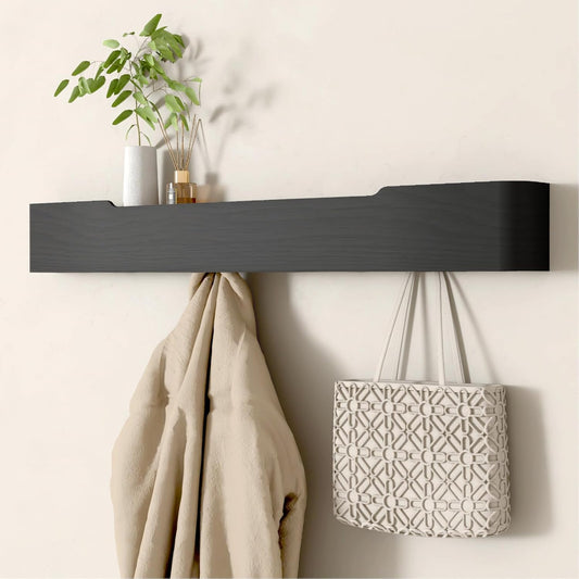 Coat Rack Wall Mount Entryway Organizer Modern Key Holder Wall Mount with Wooden Shelf Entryway Hooks for Bedroom Kitchen Hallway Bathroom for Hanging Coats Hats Bags Towels