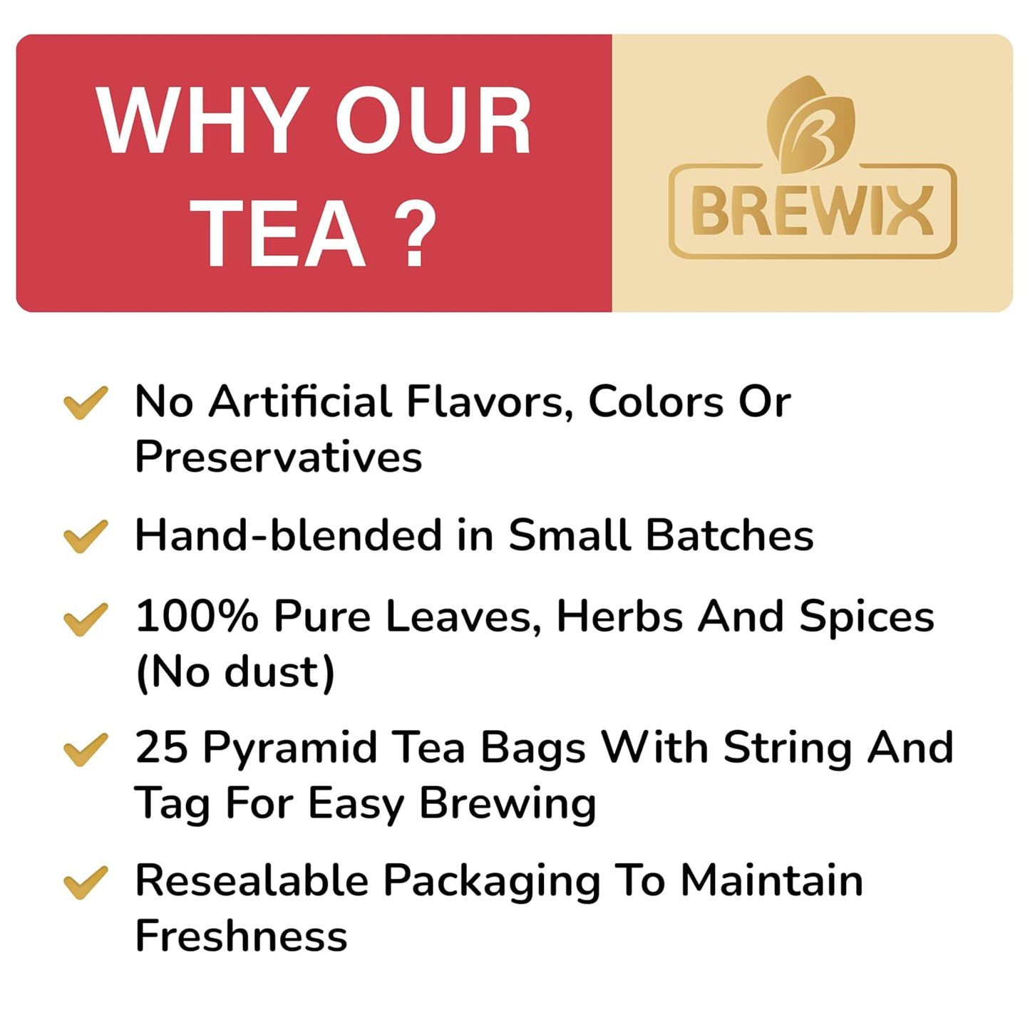 BREWIX, Rooibos Chai Tea Bags (25 Pyramid Tea Bags) Caffeine-Free, Herbal Tea, South African Red Tea | Rooibos, Cardamom, Cinnamon, Black Pepper, Nutmeg, Ginger & Clove