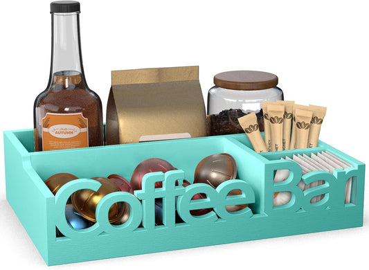 Coffee Bar Organizer for Countertop - Wood Coffee Pods Holder Storage Basket, Essential Coffee Bar Accessories for Home and Office, Mini Coffee Bar