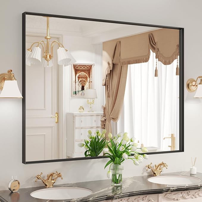 LOAAO Black Bathroom Mirror 48"X30" by LOAAO