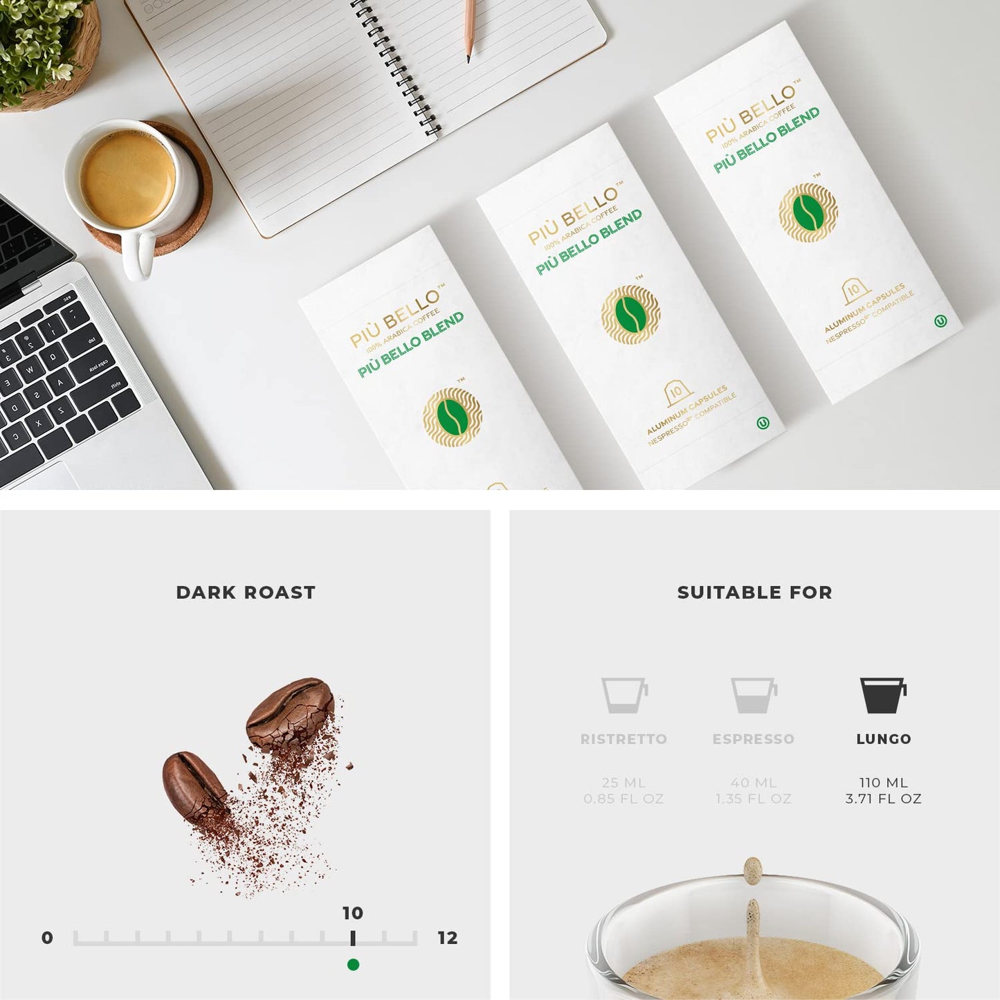 Piu Bello Blend Espresso Coffee Pods for Nespresso Original Machines – Compatible Capsules Pack – Rich & Balanced Taste – Strong Italian Espresso Flavor – Kosher Certified (120 Count, Single Flavor)