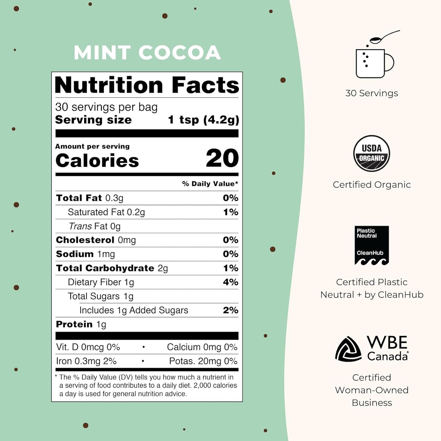 Blume Peppermint Cacao Blend - Superfoods latte with Brain Boosting Adaptogen Organic Cacao - Keto Friendly & Vegan Hot Chocolate - 30 Servings