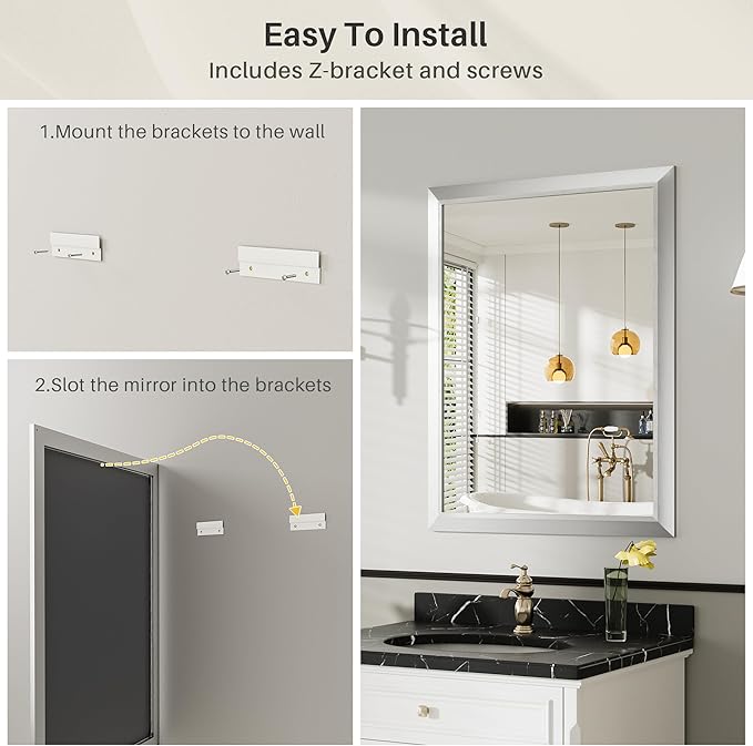 22x30 Inch Brushed Silver Bathroom Mirror - Image 7