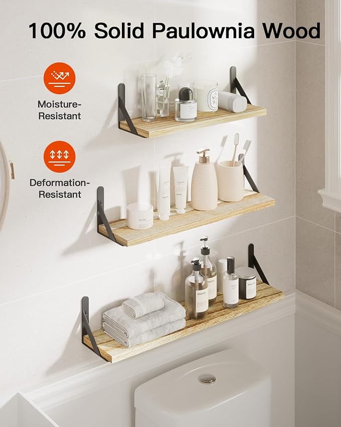 AMADA HOMEFURNISHING Long Wall Shelves, Rustic Farmhouse Style, Wood Floating - Image 6