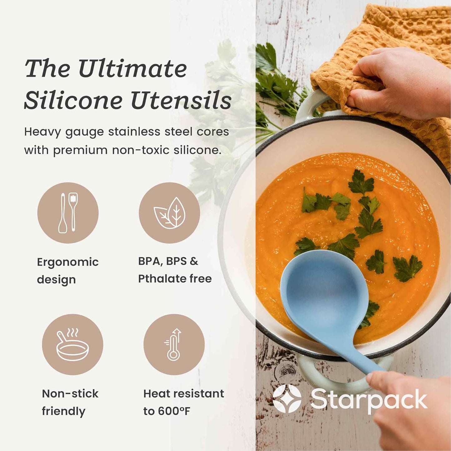 Starpack 'Like a Boss' XL Premium Silicone Cooking Utensils Set (6 Pcs) - Heat Resistant Kitchen Utensils 600°F - Non-Stick Silicone Utensil Set - Large Kitchen Utensils Set for Cooking & Serving