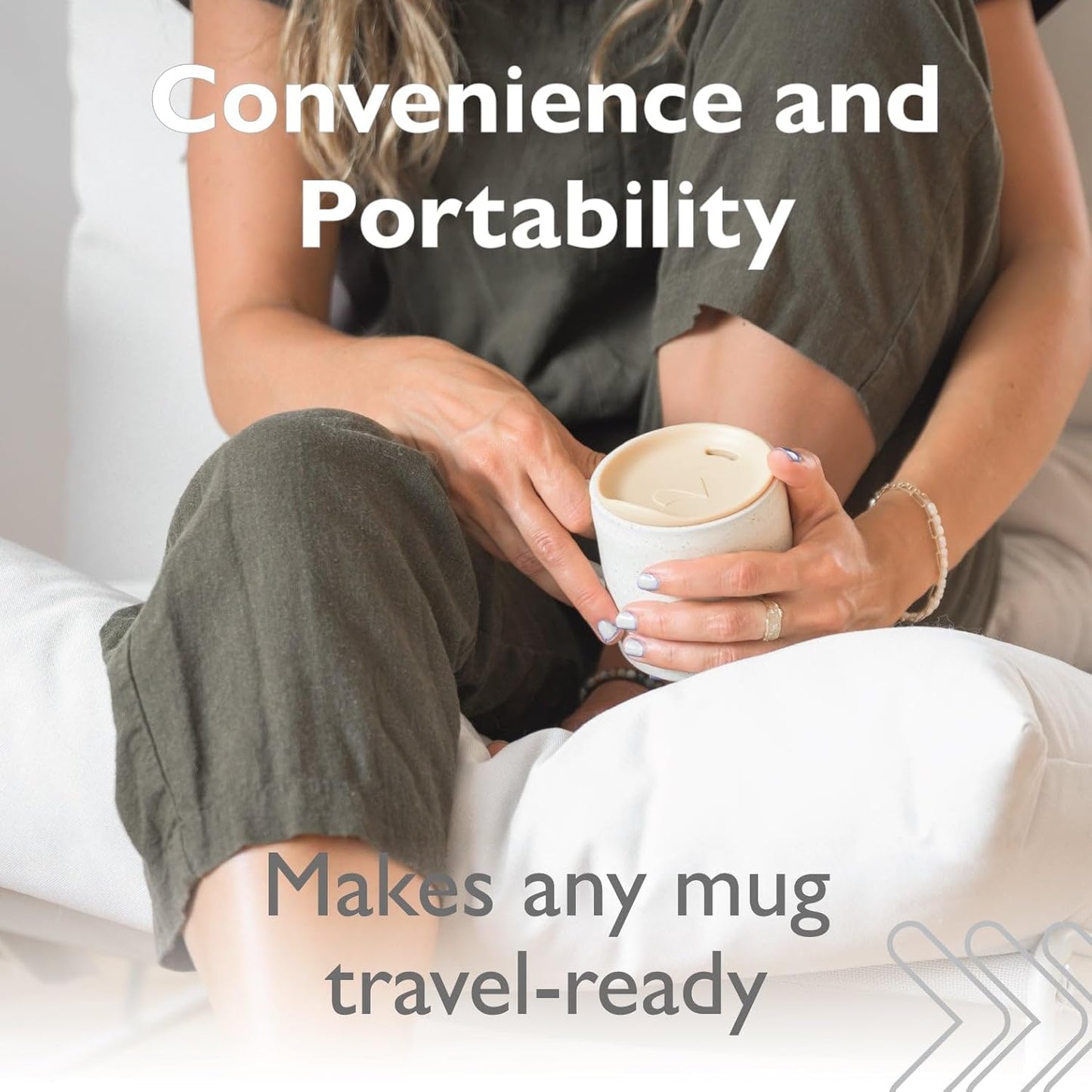 Reusable Coffee Cup Silicone Lid – Fits Most Tumbler, Water Bottle, & Ceramic Coffee Mug Between 3⅜”-3⅝” – Dishwasher-Safe Travel Mug Lid keeps your beverage in your mug (Large - Cappuccino)