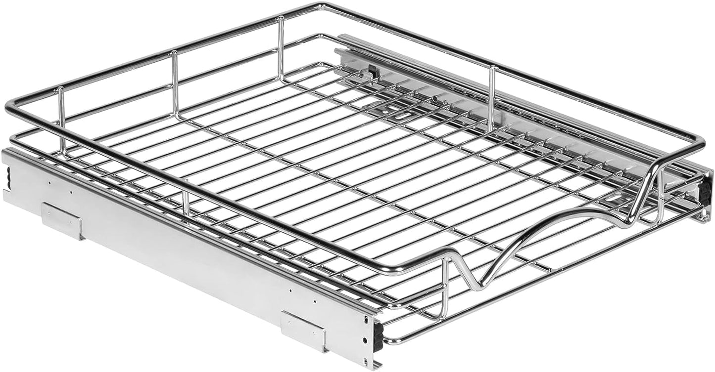 HOLDN’ STORAGE Pull Out Cabinet Organizer - Heavy Duty Steel with Smooth Slide-Out Drawers, Chrome Finish - 14" W x 17" D Basket, Fits 15.25" Cabinet Opening