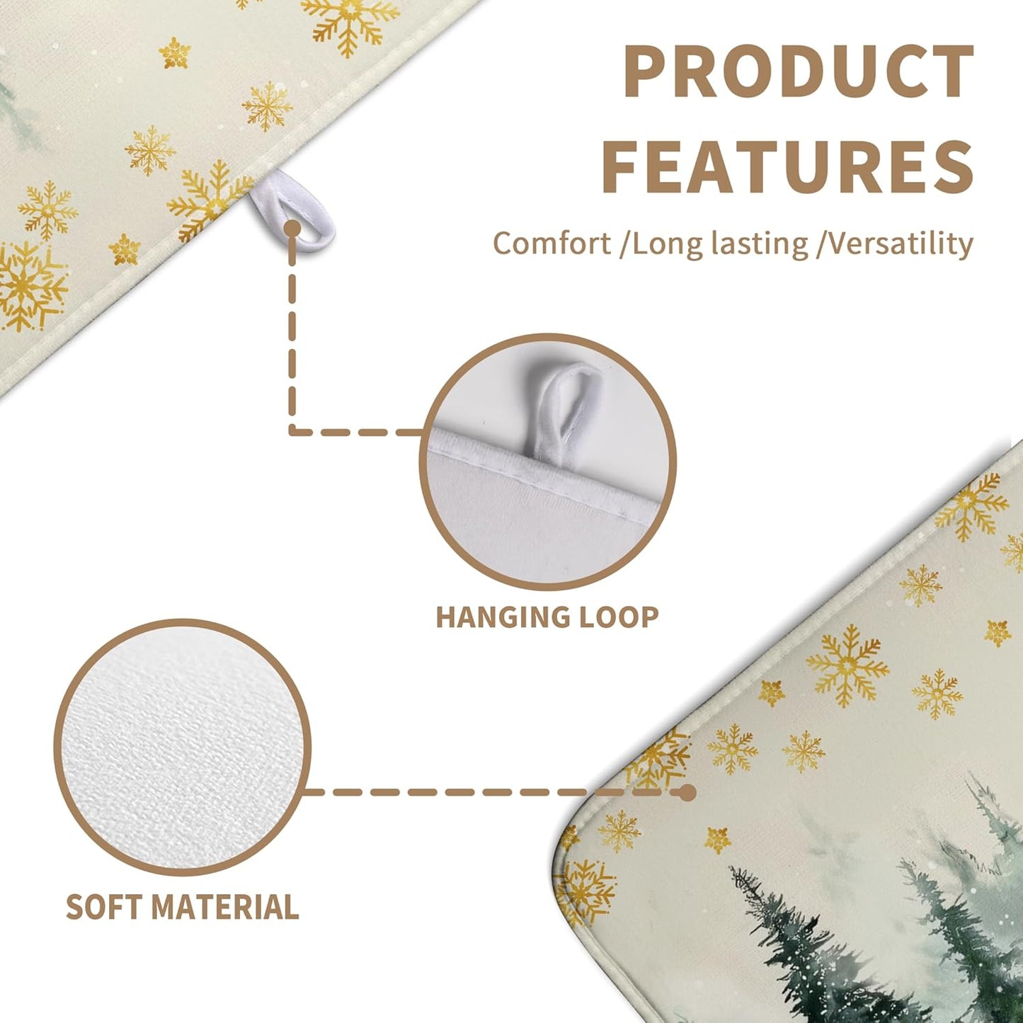 Winter Deer Snowflakes Dish Drying Mat Christmas Snow Forest Large Kitchen Mats Dish Drying Pad Absorbent Dish Dryer Mat for Kitchen Countertops Microfiber Drainer Pad Dish Drying Mats (18x24 in)