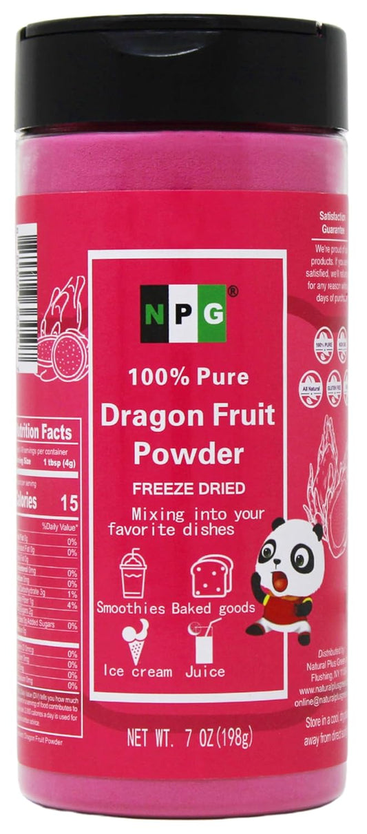 NPG Freeze Dried Red Dragon Fruit Powder 7 Oz, Seedless Fine Powder for Food Coloring, Baking, Smoothies, Drinks, Ice Cream, Cocktails, Vegan, Non-GMO, No Added Sugar