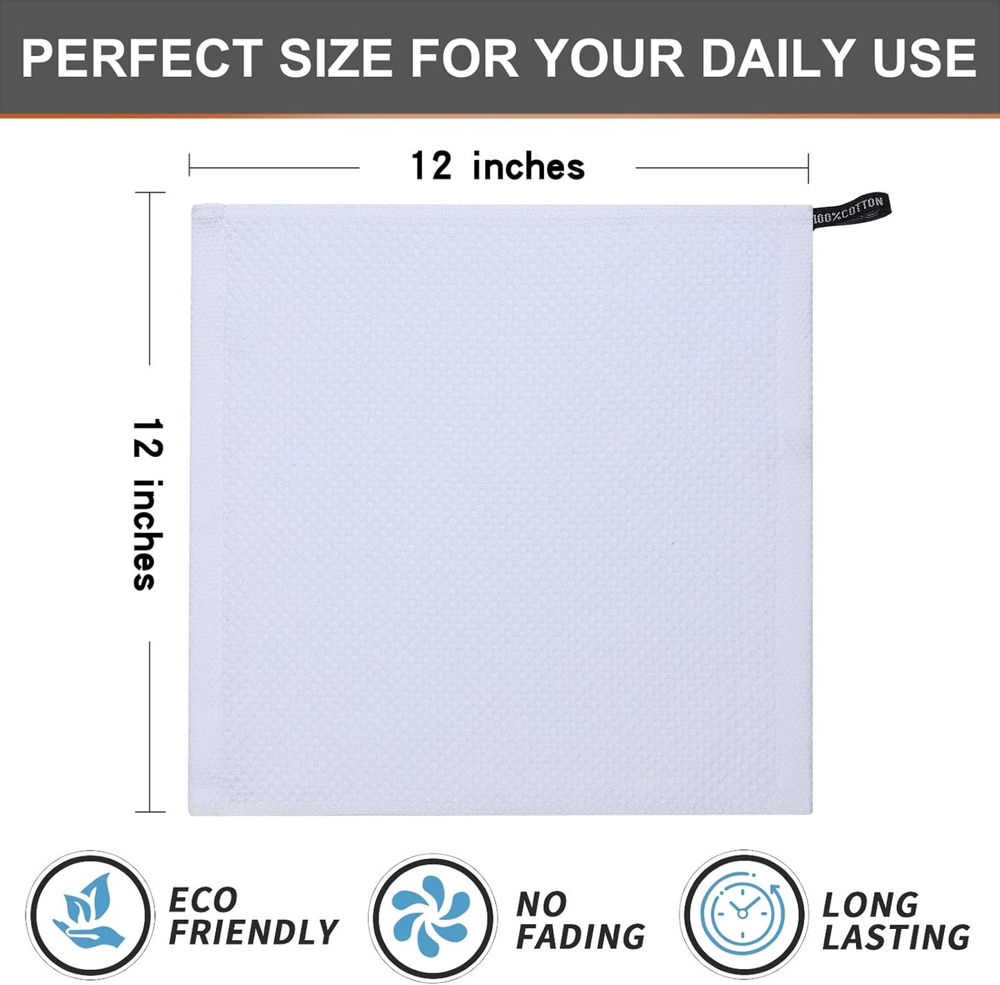 Kitinjoy 100% Cotton Kitchen Dish Cloths, 6 Pack Waffle Weave Dish Towels Ultra Soft Absorbent Quick Drying Dish Rags, 12 X 12 Inches, White