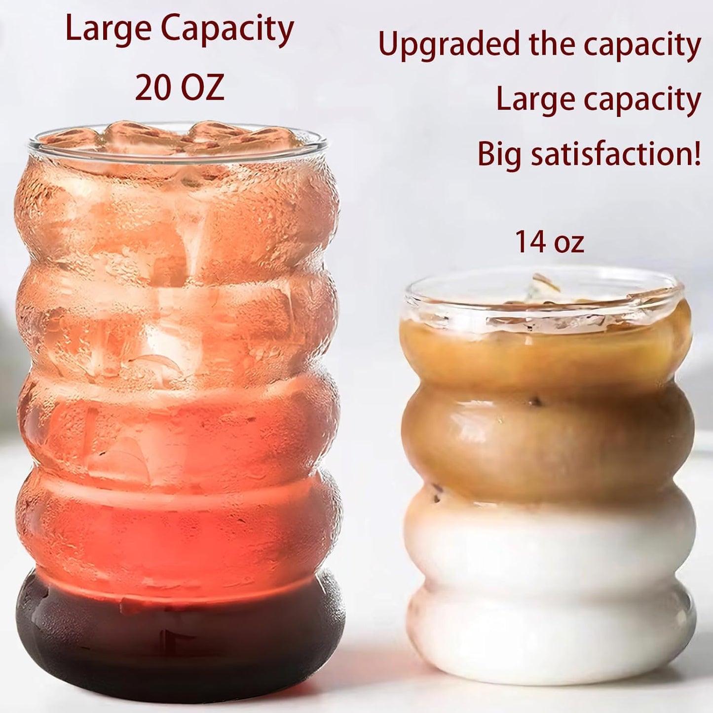 4 Pcs 20oz Drinking Glasses Set with Straws, Cute Iced Coffee Glass Cups, Iced Coffee Tumblers, Thick Drinking Jars for Smoothie, Boba Milk Tea, Ideal for Gift, with Straw Brush