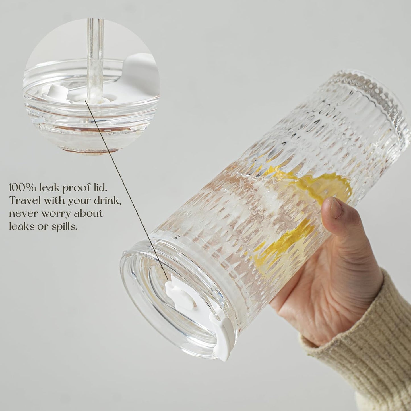 KEMORELA 18oz Glass Tumbler Set of 2 with Straw and Lid – Durable, Leak-Proof, Wide-Mouth Design – Perfect for Iced Beverages, Smoothies, and Daily Hydration Needs