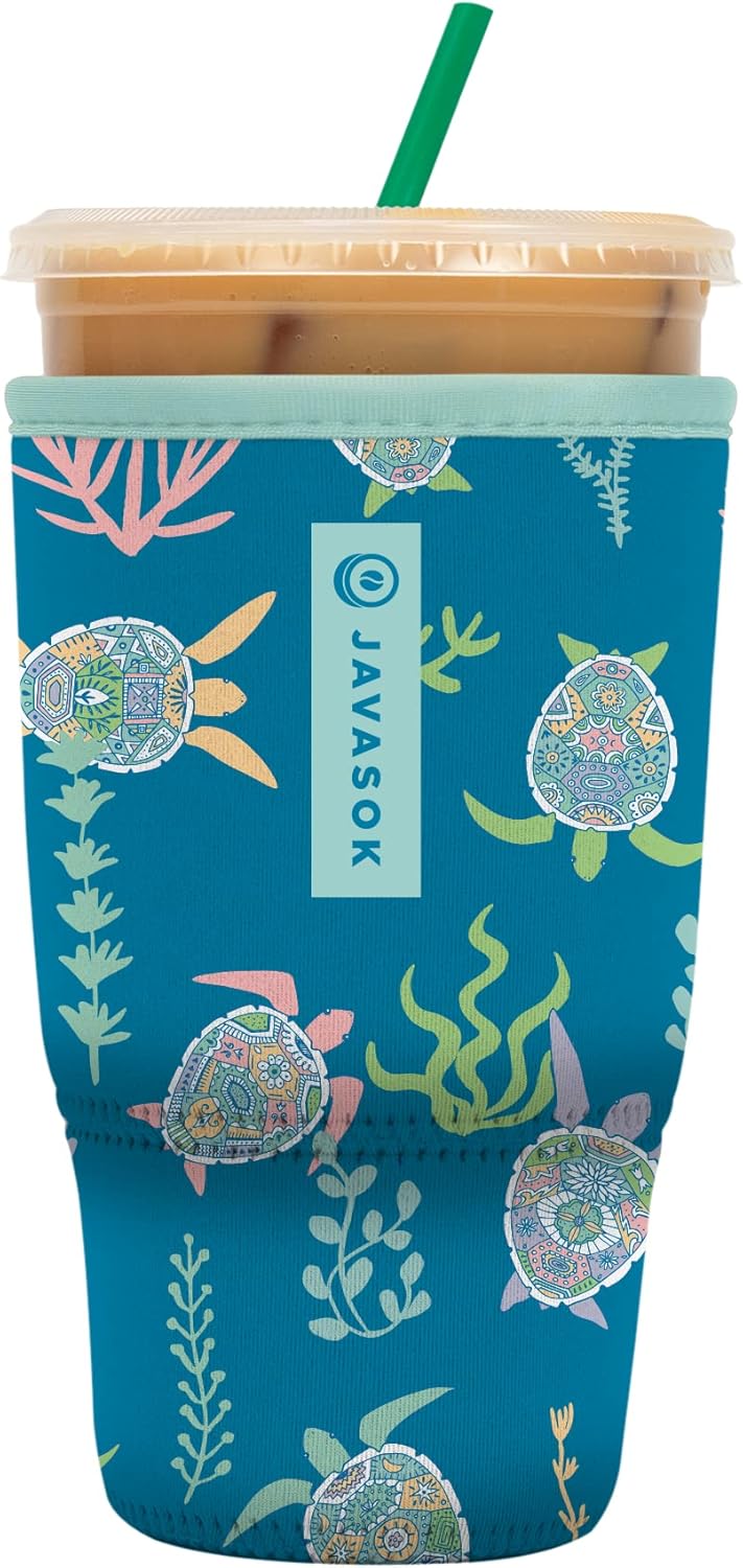 Sok It JavaSok Iced Coffee & Cold Soda Insulated Neoprene Cup Sleeve (Turtle-y Awesome, Large: 30-32oz)