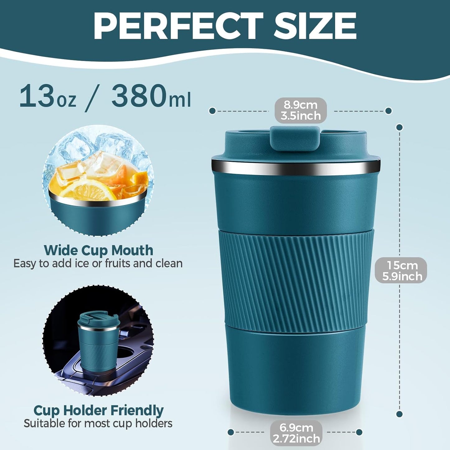 Volhoply 13 oz Stainless Steel Insulated Travel Coffee Mug with Fip Lid Bulk 8 Pack,Reusable Double Wall Vacuum Metal Coffee Cup,Portable Leak Proof Thermal Tumbler for Hot & Cold Drinks(Bule,8)
