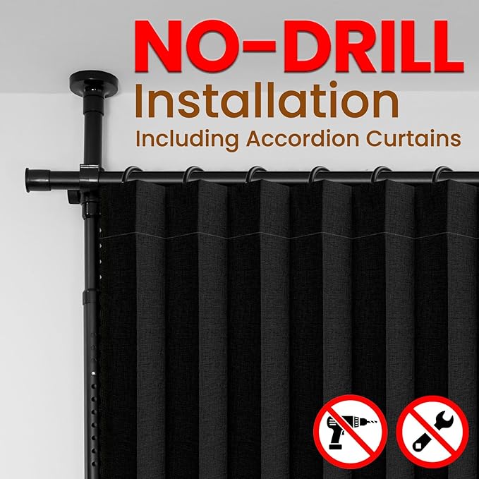 100% Blackout Room Divider Curtains Sets Black 1 Panel W100 x L84in No Drill - Image 3
