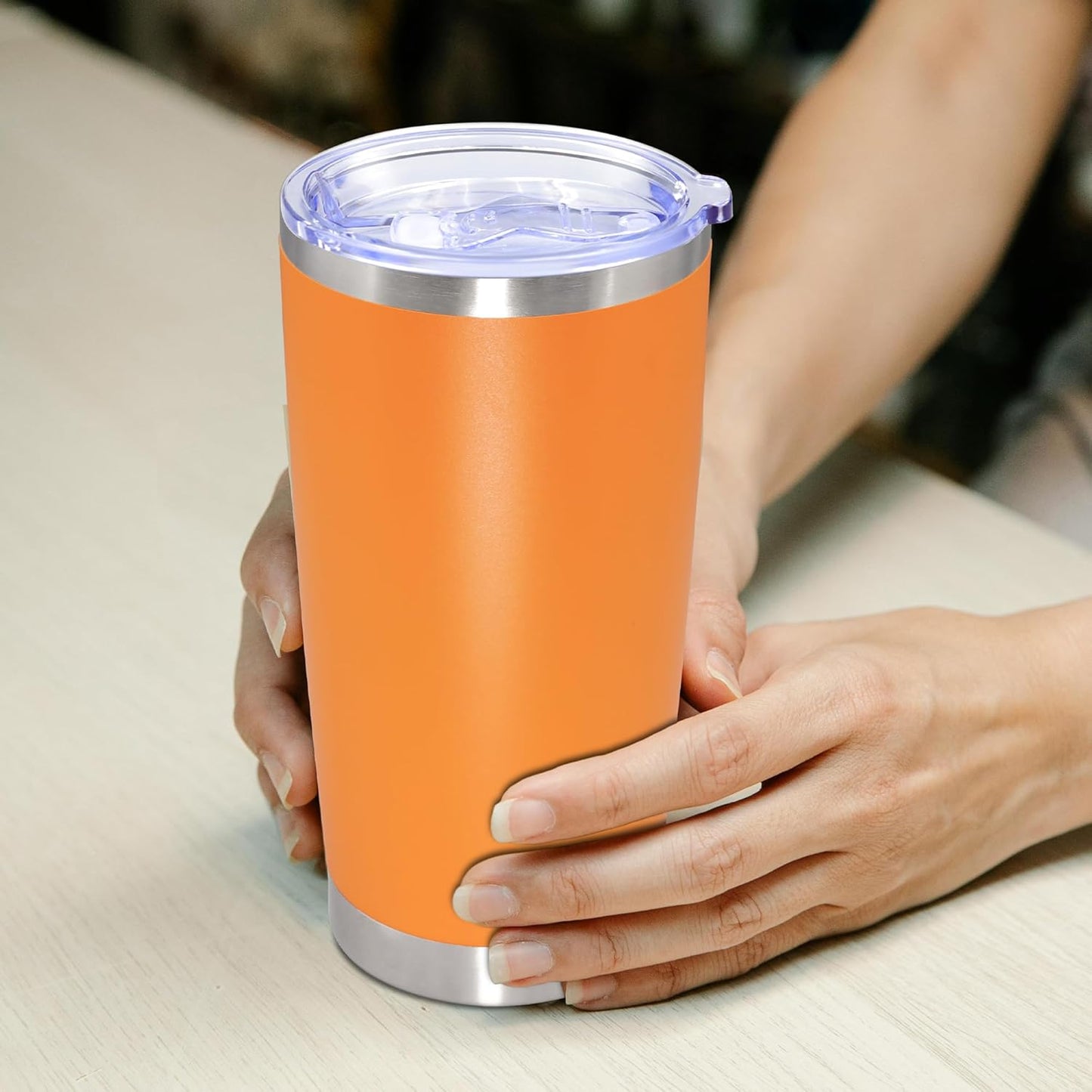 20oz Tumbler Stainless Steel Tumbler Cup with Lid Vacuum Insulated Double Wall Travel Mug, Durable Powder Coated Travel Coffee Tumbler Mug for Hot & Cold Drinks,Orange,1 Pack
