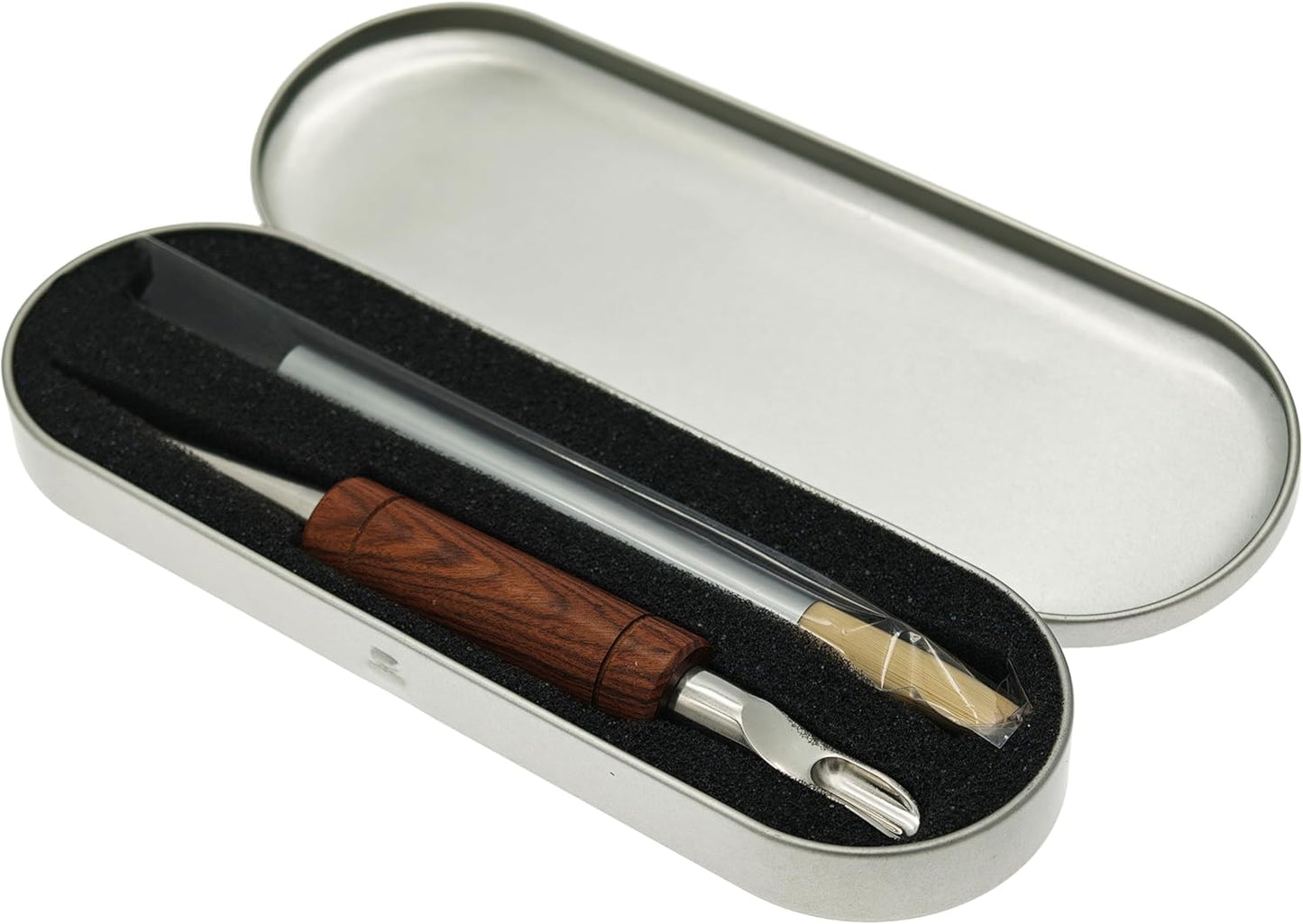 Coffee Art Pen Set for Baristas, Wooden Coffee Drawing Tool for Latte, Cappuccino, Macchiato, Espresso Milk Foam Design Pen, Premium Accessories Set with Coffee Brush and Stainless Steel Case (Silver)