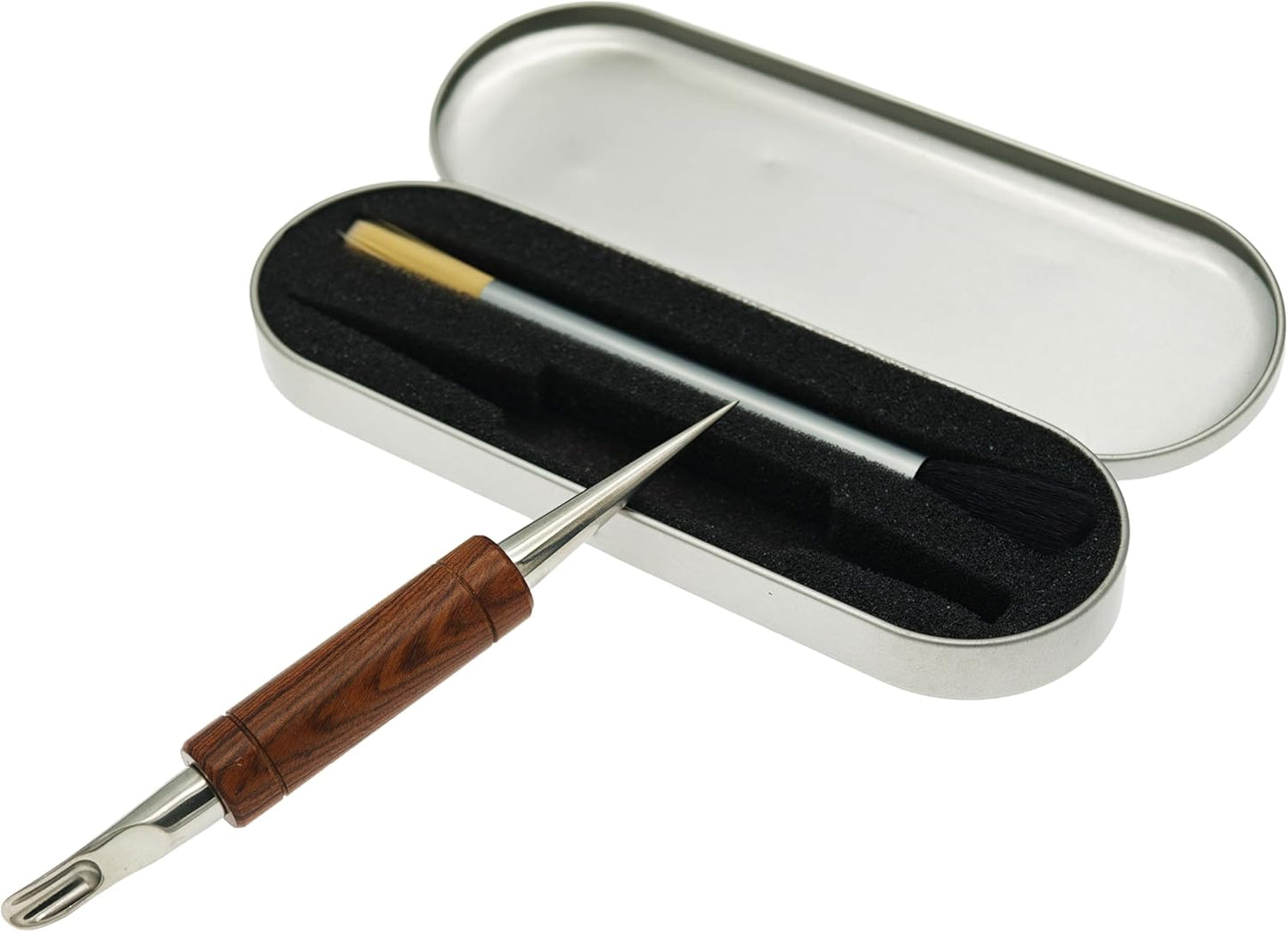 Coffee Art Pen Set for Baristas, Wooden Coffee Drawing Tool for Latte, Cappuccino, Macchiato, Espresso Milk Foam Design Pen, Premium Accessories Set with Coffee Brush and Stainless Steel Case (Silver)