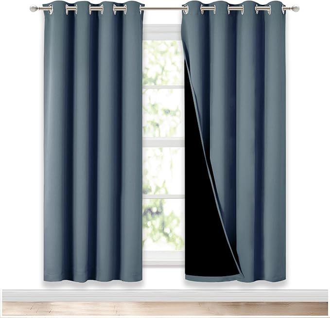 NICETOWN 100% Blackout Window Curtain Panels, Smoky Blue, 2 Pieces, 52-inch by NICETOWN