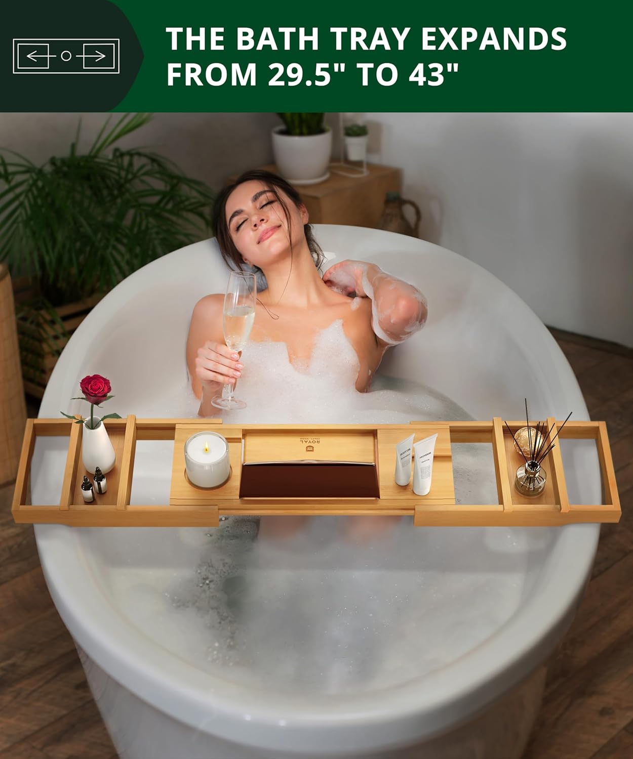 Non-Foldable Bathtub Tray Caddy for Tub, Bamboo Bath Shelf, Premium Wood Bath Table, Expandable Bathtub & Bathroom Accessories, New Home Gifts for Mom, Housewarming, Anniversary
