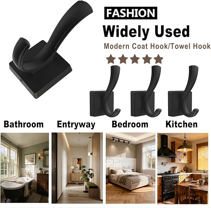 TOFIIGREM Black Hooks for Wall Towel Hooks, Heavy Duty Thick Aluminum Alloy - Image 6
