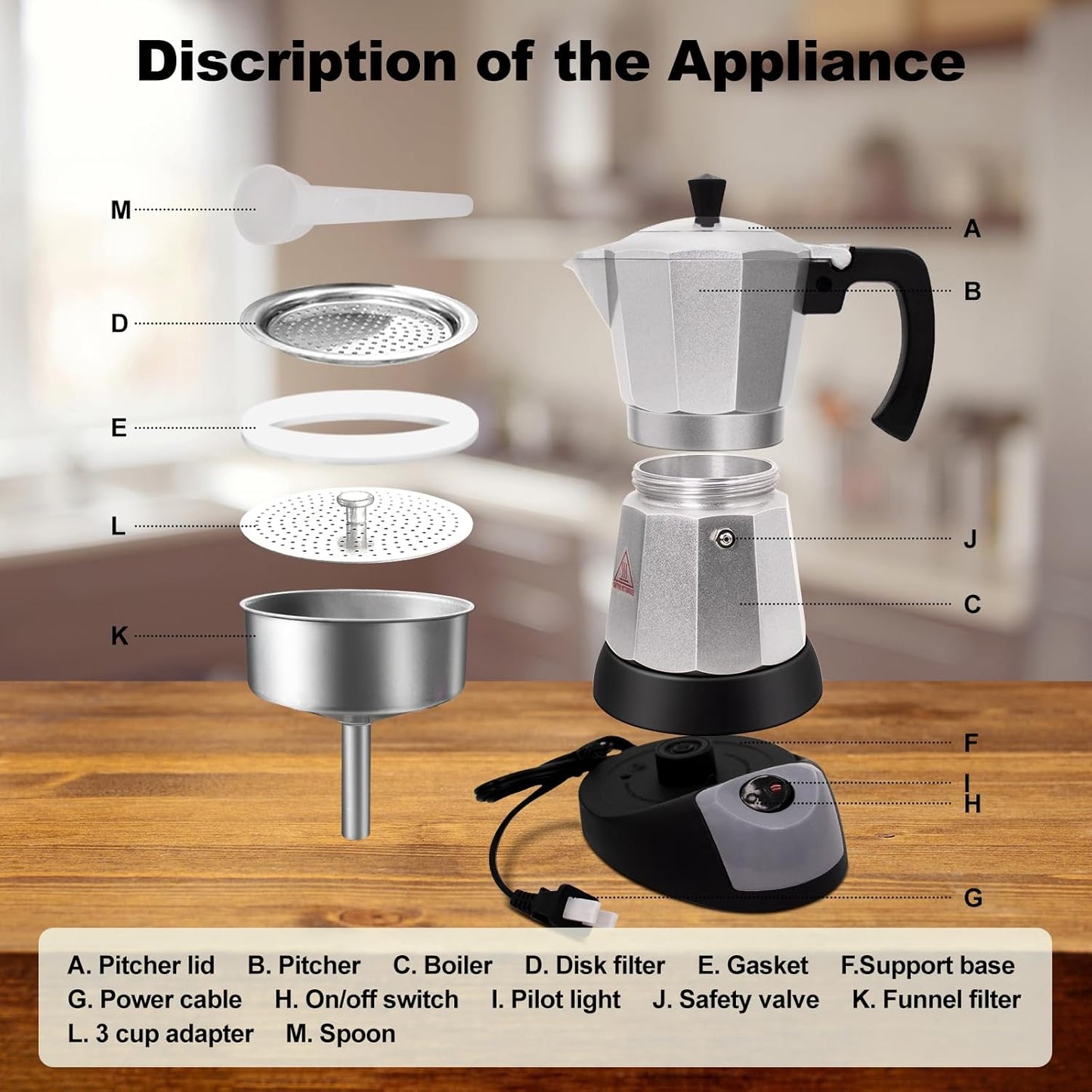 Electric Aluminum Moka Pot 5-6 Cup 270ml Espresso Maker with Detachable Base Ideal Coffee Makers for Home MochaPot Italian and Cuban Café Coffeemaker Espressomaker CoffeePot Silver