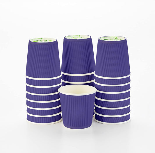 Restaurantware-4 Ounce Ripple Insulated Coffee Cups, 500 Double Wall Corrugated Coffee Cups - Leakproof, Non-Slip, Royal Purple Paper Ribbed Coffee Cups, Recyclable, Matching Lids Sold Separately